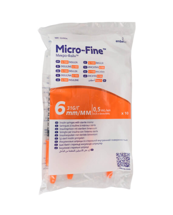 embecta Micro-Fine Insulin Syringes U-100 0,5ML 6MM 31G Bag of 10