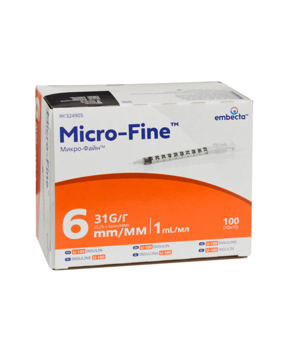 embecta Micro-Fine Insulin Syringes U-100 1ML 6MM 31G (100 pieces)