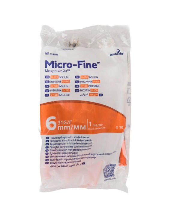 embecta Micro-Fine Insulin Syringes U-100 1ML 6MM 31G Bag of 10